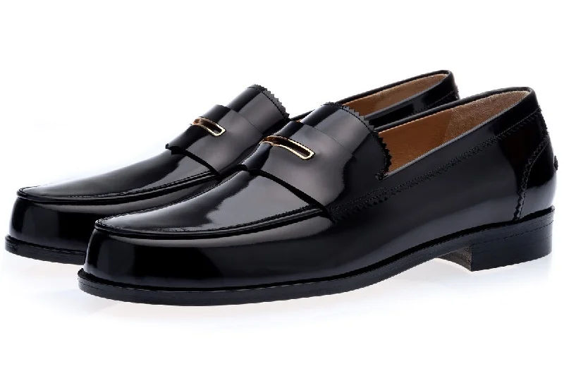 Women's Gel - Cushioned Slippers with a Soft Sole in Blue for All - Day Comfort BALMORAL BRUSHED BLACK LOAFERS