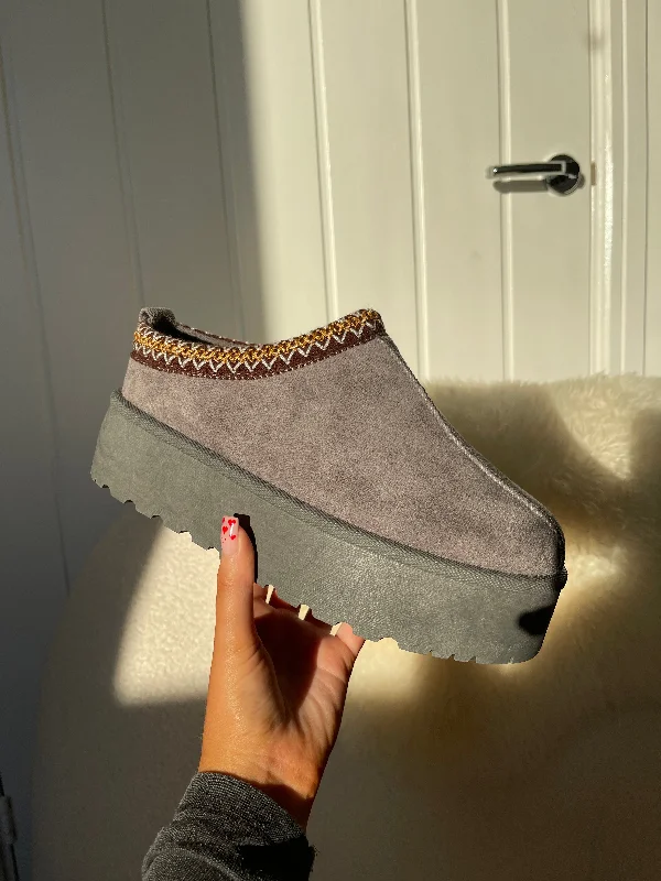 Women's Backless Slippers with a Furry Trim in Light Pink for a Cute and Casual Look HOLLIE ULTRA PLATFORM GREY EMBROIDERED ANKLE SLIPPER BOOTS Women's Backless Slippers with a Furry Trim in Light Pink for a Cute and Casual Look HOLLIE ULTRA PLATFORM GREY EMBROIDERED ANKLE SLIPPER BOOTS