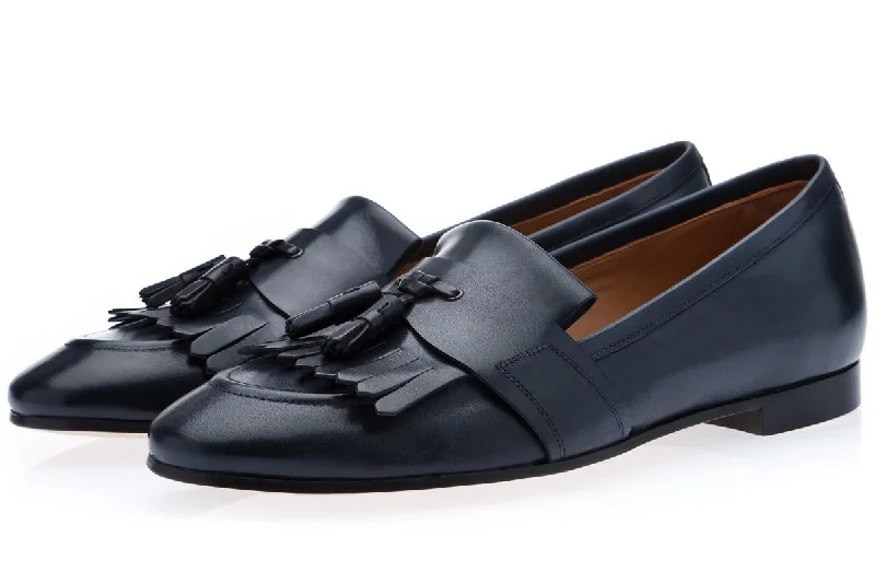 Women's Ballet Flat - Style Slippers with a Rhinestone Embellishment in Silver for a Glamorous Touch ROMEO TOLEDO NAVY LOAFERS Women's Ballet Flat - Style Slippers with a Rhinestone Embellishment in Silver for a Glamorous Touch ROMEO TOLEDO NAVY LOAFERS