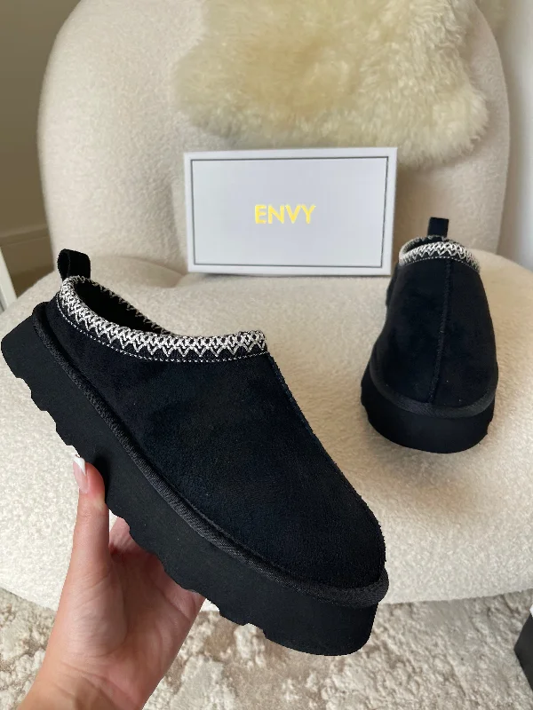 Women's Leather Slippers with a Hand - Stitched Design in Burgundy for Durability ROBYN BLACK ULTRA MINI PLATFORM EMBROIDERED ANKLE SLIPPER BOOTS Women's Leather Slippers with a Hand - Stitched Design in Burgundy for Durability ROBYN BLACK ULTRA MINI PLATFORM EMBROIDERED ANKLE SLIPPER BOOTS