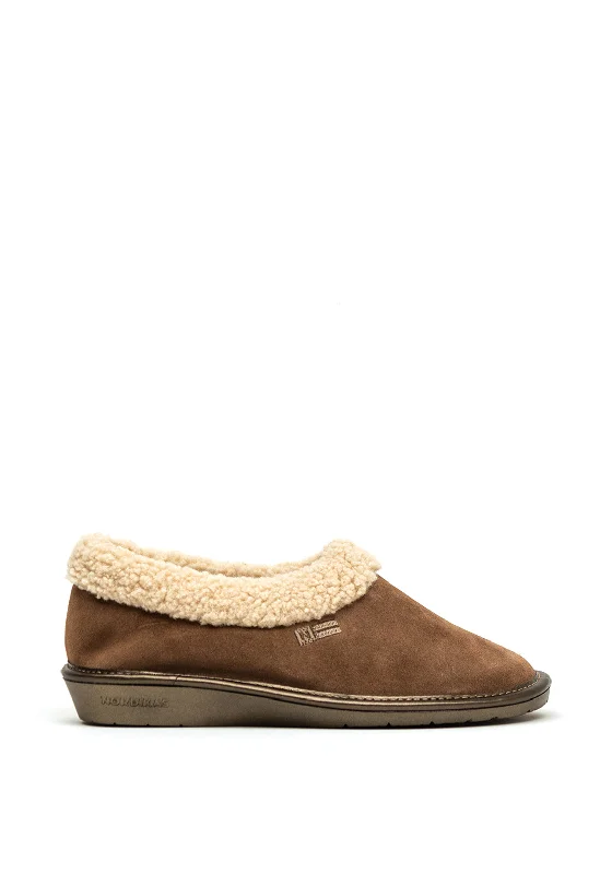 Women's Shearling Lined Slippers with a Fleece Upper in Tan for Ultimate Warmth Norkidas Suede Sherpa Trim Slippers, Brown Women's Shearling Lined Slippers with a Fleece Upper in Tan for Ultimate Warmth Norkidas Suede Sherpa Trim Slippers, Brown
