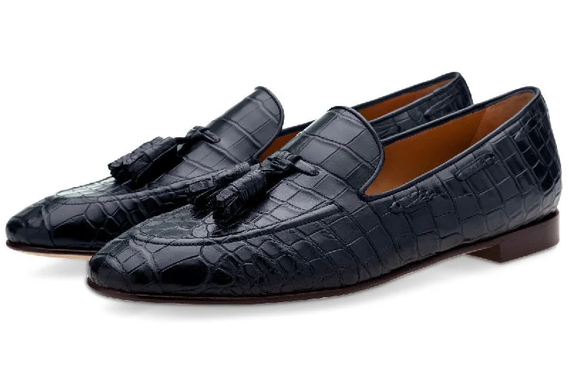 Women's Gel - Cushioned Slippers with a Soft Sole in Blue for All - Day Comfort PHILIPPE CROCODILE NAVY LOAFERS Women's Gel - Cushioned Slippers with a Soft Sole in Blue for All - Day Comfort PHILIPPE CROCODILE NAVY LOAFERS