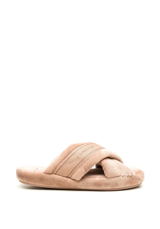 Women's Knitted Cable Pattern Slippers with a Non - Slip Sole in Cream for Indoor Comfort Tommy Hilfiger Womens Comfy Strap Slippers, Blush Women's Knitted Cable Pattern Slippers with a Non - Slip Sole in Cream for Indoor Comfort Tommy Hilfiger Womens Comfy Strap Slippers, Blush