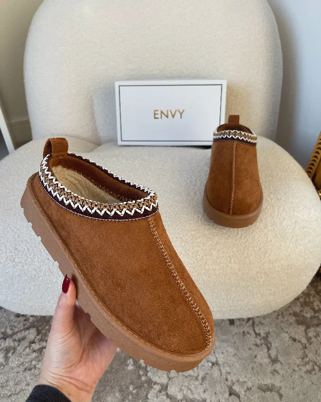 Women's Ballet Flat - Style Slippers with a Rhinestone Embellishment in Silver for a Glamorous Touch ROBYN CHESTNUT ULTRA MINI PLATFORM EMBROIDERED ANKLE SLIPPER BOOTS