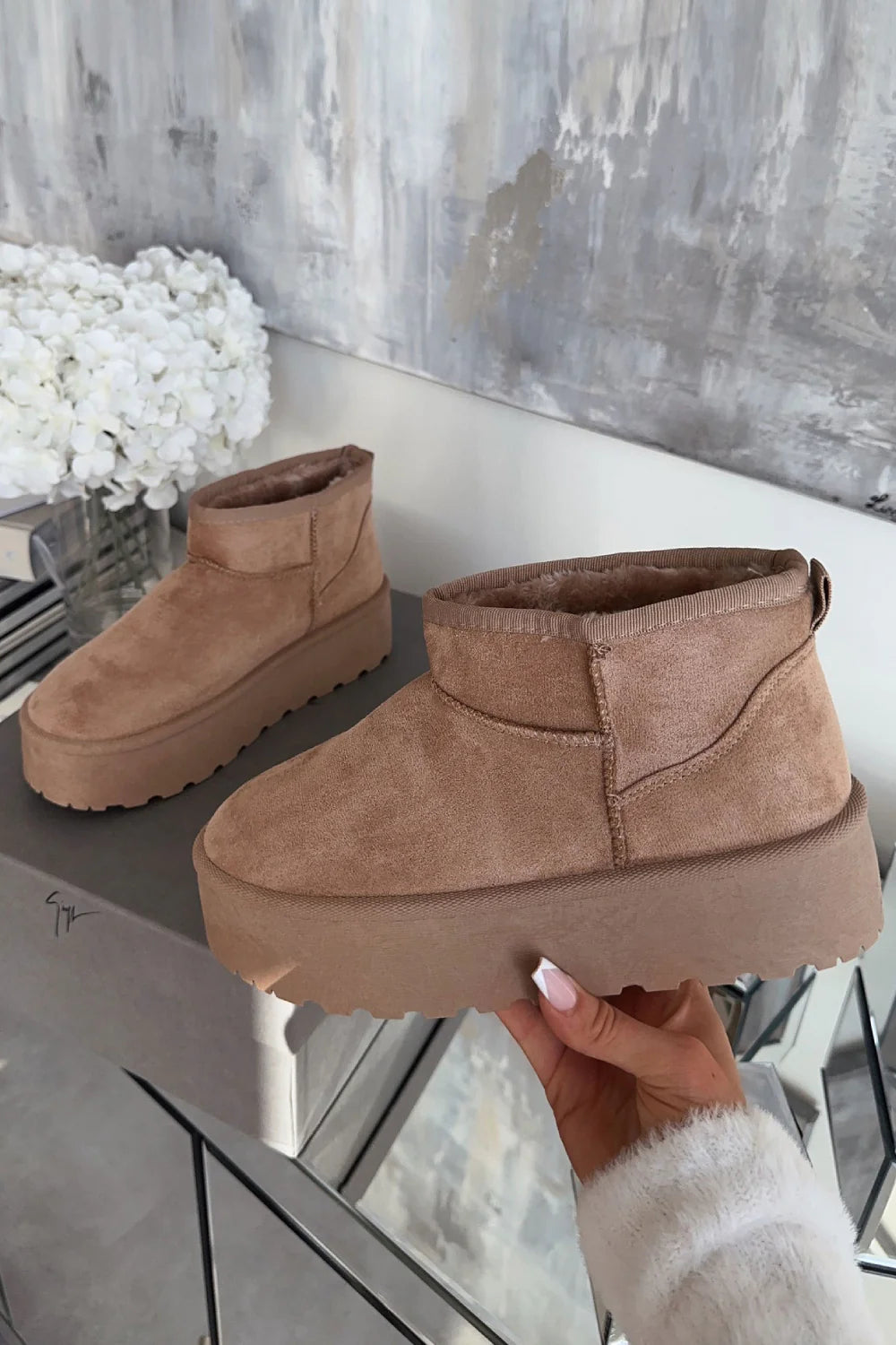 Women's Moccasin - Style Slippers with Fringe Detail in Brown for a Rustic Look DARCY CAMEL ULTRA PLATFORM ANKLE SLIPPER BOOTS Women's Moccasin - Style Slippers with Fringe Detail in Brown for a Rustic Look DARCY CAMEL ULTRA PLATFORM ANKLE SLIPPER BOOTS