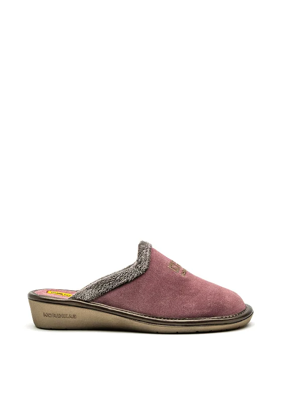 Women's Slippers with a Quilted Pattern in Gray for Added Style Nordikas Womens Embroidered Logo Slip On Mule Slipper, Mauve Pink Women's Slippers with a Quilted Pattern in Gray for Added Style Nordikas Womens Embroidered Logo Slip On Mule Slipper, Mauve Pink
