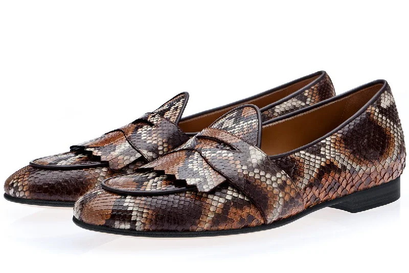 Women's Backless Slippers with a Furry Trim in Light Pink for a Cute and Casual Look TANGERINE 10 PYTHON SADDLE BELGIAN LOAFERS Women's Backless Slippers with a Furry Trim in Light Pink for a Cute and Casual Look TANGERINE 10 PYTHON SADDLE BELGIAN LOAFERS
