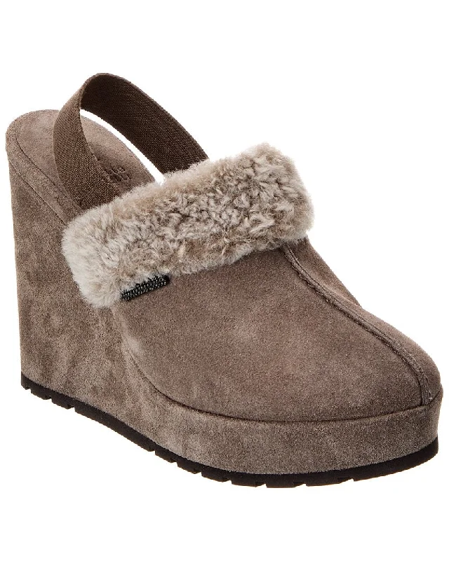 Anti - Slip Women's Sandals with a Grooved Sole in Green for Outdoor AdventuresBrunello Cucinelli Suede Platform Wedge Slingback Sandal Anti - Slip Women's Sandals with a Grooved Sole in Green for Outdoor AdventuresBrunello Cucinelli Suede Platform Wedge Slingback Sandal