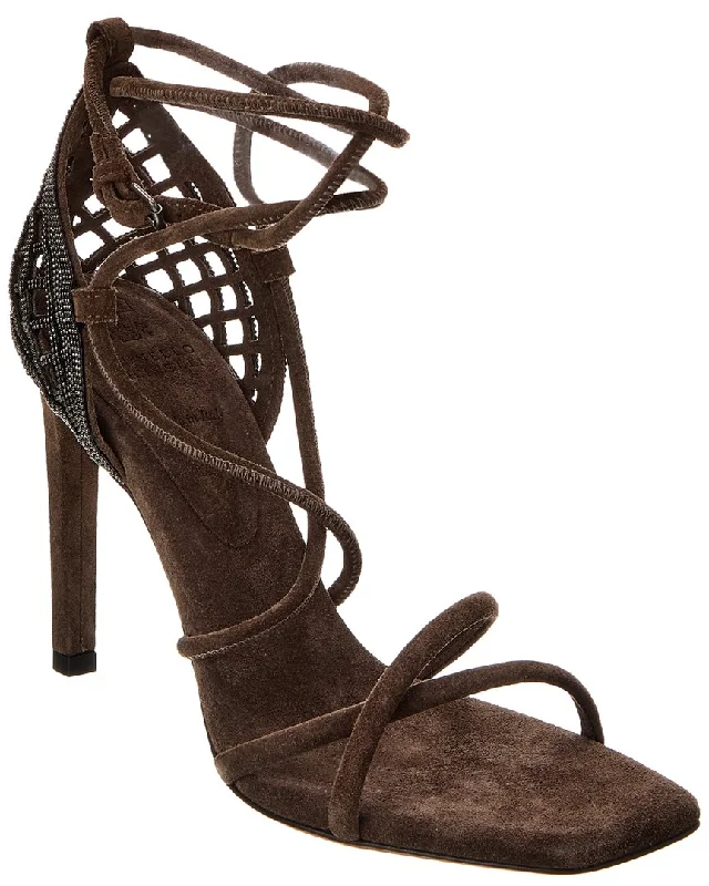 Women's Sandals with a Glitter - Coated Strap in Gold for a Sparkly Summer OutfitBrunello Cucinelli Suede Sandal Women's Sandals with a Glitter - Coated Strap in Gold for a Sparkly Summer OutfitBrunello Cucinelli Suede Sandal