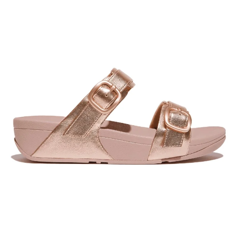 Elastic - Strap Women's Sandals with a Padded Toe in Teal for Easy On - and - OffElastic - Strap Women's Sandals with a Padded Toe in Teal for Easy On - and - OffFitFlop Women's Lulu Adjustable-Buckle Metallic-Leather Rose Gold Slide