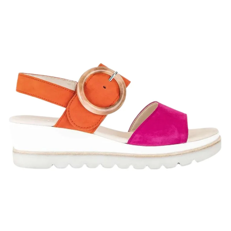 Elastic - Strap Women's Sandals with a Padded Toe in Teal for Easy On - and - OffElastic - Strap Women's Sandals with a Padded Toe in Teal for Easy On - and - OffGabor Women's 44.645-13 Sandal Orange/Pink Suede