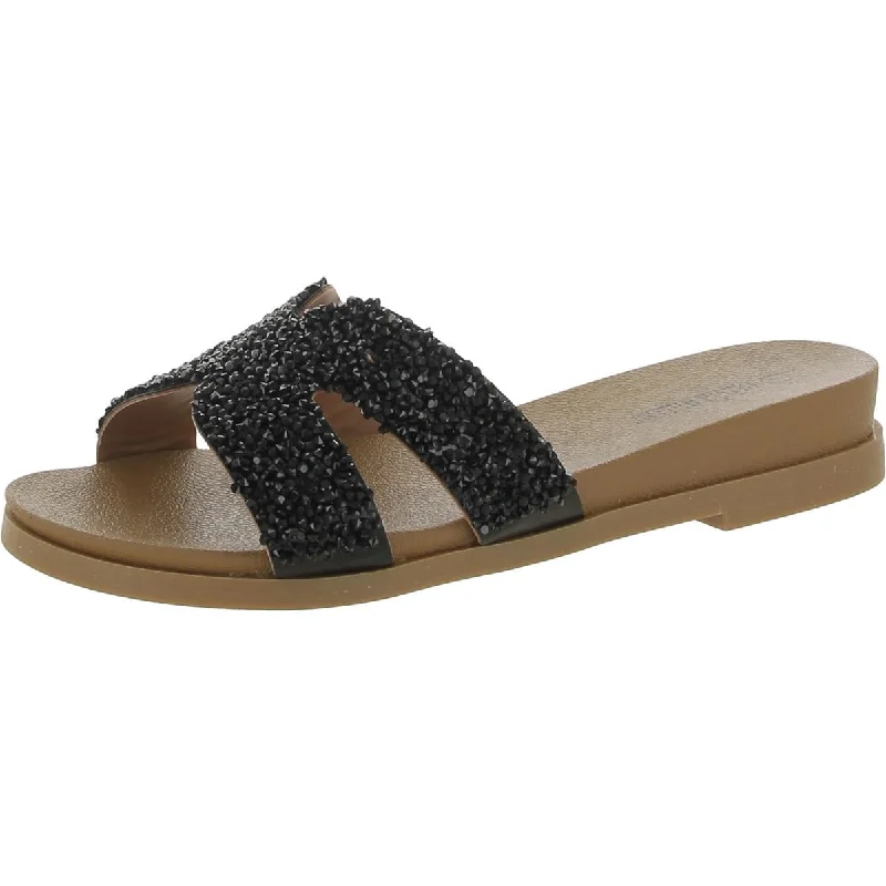 Women's Leather - Strapped Sandals with a Braided Detail in Brown for a Rustic AppealWomen's Leather - Strapped Sandals with a Braided Detail in Brown for a Rustic AppealOlivia Miller Womens Embellished Round Toe Slide Sandals