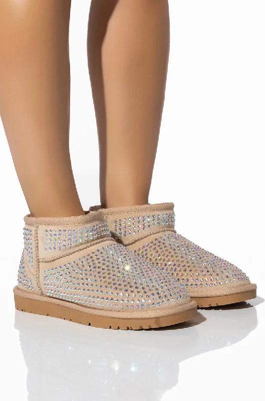 Women's Mid - Calf Suede Boots in Beige with Tassel Trim for a Boho - Inspired StyleAKIRA FAIRYSTALE BLING BOOTIE IN NUDE Women's Mid - Calf Suede Boots in Beige with Tassel Trim for a Boho - Inspired StyleAKIRA FAIRYSTALE BLING BOOTIE IN NUDE
