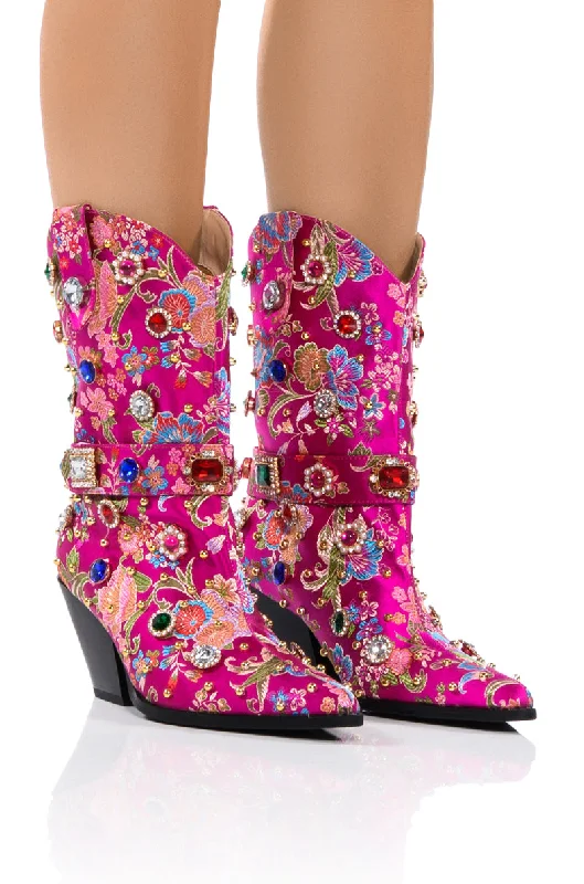 Plus Size Women's Embroidered Knee - High Boots in Burgundy for a Luxurious LookAZALEA WANG DILIGENT EMBELLISHED BOOTIE IN PINK Plus Size Women's Embroidered Knee - High Boots in Burgundy for a Luxurious LookAZALEA WANG DILIGENT EMBELLISHED BOOTIE IN PINK