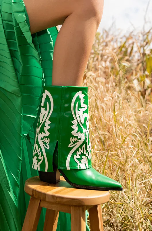 Women's Knee - High Lace - Up Boots in Brown with Buckle Accents for a Western VibeAZALEA WANG ESPERANZA WESTERN BOOTIE IN GREEN Women's Knee - High Lace - Up Boots in Brown with Buckle Accents for a Western VibeAZALEA WANG ESPERANZA WESTERN BOOTIE IN GREEN