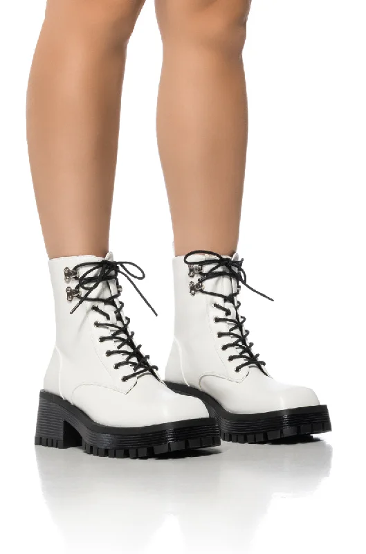 Women's Wedge - Heeled Ankle Boots in Navy Blue for a Comfortable and Trendy OptionAZALEA WANG EXTON WHITE COMBAT BOOTIE Women's Wedge - Heeled Ankle Boots in Navy Blue for a Comfortable and Trendy OptionAZALEA WANG EXTON WHITE COMBAT BOOTIE