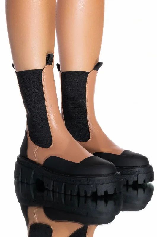 Plus Size Women's Embroidered Knee - High Boots in Burgundy for a Luxurious LookAZALEA WANG GENEVIEVE FLATFORM BOOTIE IN SAND Plus Size Women's Embroidered Knee - High Boots in Burgundy for a Luxurious LookAZALEA WANG GENEVIEVE FLATFORM BOOTIE IN SAND
