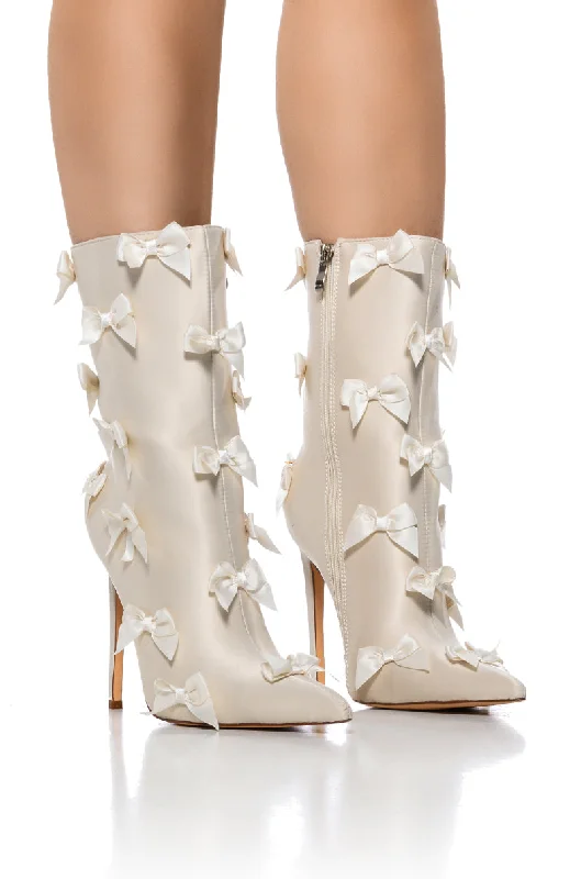 Women's Over - the - Knee Suede Boots in Taupe for a Stylish and Sophisticated OutfitAZALEA WANG TAFFYTA CREAM BOW BOOT Women's Over - the - Knee Suede Boots in Taupe for a Stylish and Sophisticated OutfitAZALEA WANG TAFFYTA CREAM BOW BOOT
