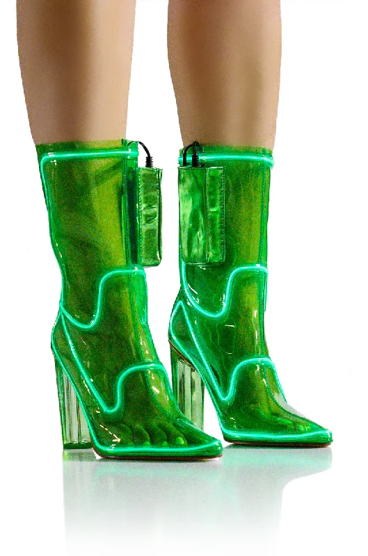 Women's Thigh - High Stretch Boots in Black for a Sexy and Alluring OutfitAZALEA WANG LEE LIGHT UP PVC BOOTIE IN GREEN Women's Thigh - High Stretch Boots in Black for a Sexy and Alluring OutfitAZALEA WANG LEE LIGHT UP PVC BOOTIE IN GREEN