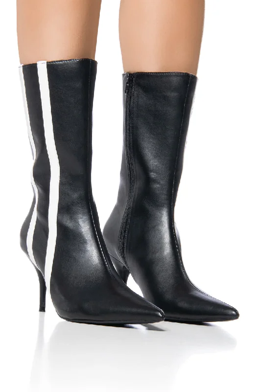 Plus Size Women's Embroidered Knee - High Boots in Burgundy for a Luxurious LookAZALEA WANG LOLITANNA BLACK BOOTIE WITH STRIPE DETAIL Plus Size Women's Embroidered Knee - High Boots in Burgundy for a Luxurious LookAZALEA WANG LOLITANNA BLACK BOOTIE WITH STRIPE DETAIL