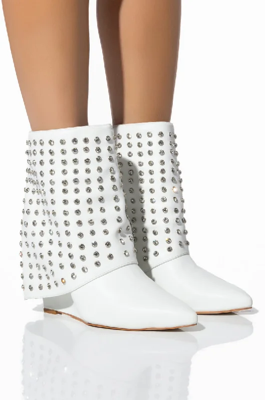 Women's Ankle Booties with Faux Leather and Furry Cuffs in Tan for a Cute and Warm StyleAZALEA WANG MARINA STUDDED FOLD OER BOOTIE IN WHITE Women's Ankle Booties with Faux Leather and Furry Cuffs in Tan for a Cute and Warm StyleAZALEA WANG MARINA STUDDED FOLD OER BOOTIE IN WHITE
