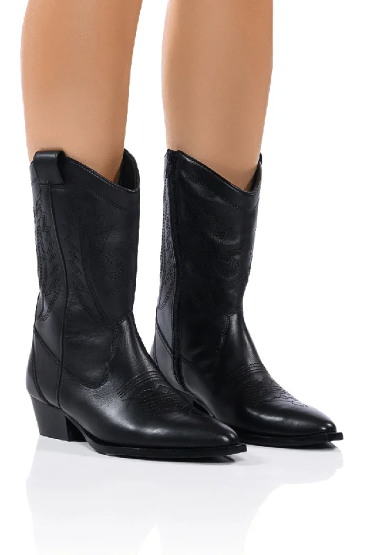 Women's Wedge - Heeled Ankle Boots in Navy Blue for a Comfortable and Trendy OptionAZALEA WANG MOCO BLACK WESTERN BOOT Women's Wedge - Heeled Ankle Boots in Navy Blue for a Comfortable and Trendy OptionAZALEA WANG MOCO BLACK WESTERN BOOT