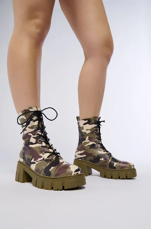 Women's Thigh - High Stretch Boots in Black for a Sexy and Alluring OutfitAZALEA WANG SAYONA CAMO COMBAT BOOTIE Women's Thigh - High Stretch Boots in Black for a Sexy and Alluring OutfitAZALEA WANG SAYONA CAMO COMBAT BOOTIE