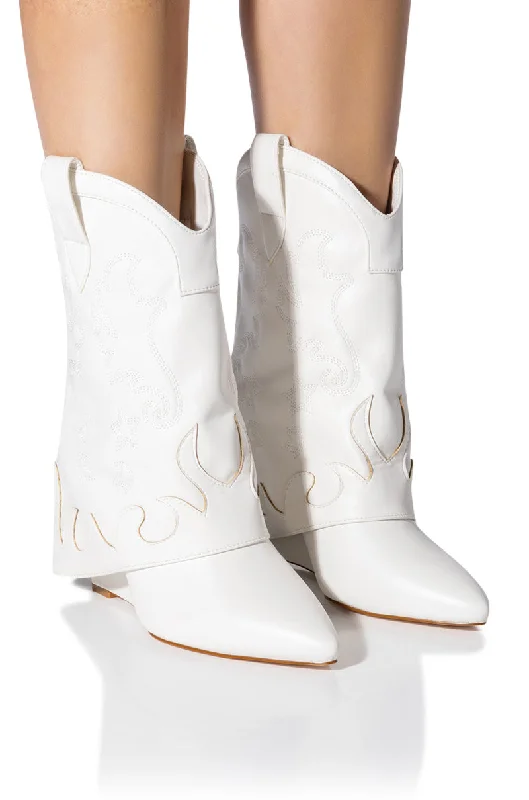 Women's Mid - Calf Suede Boots in Beige with Tassel Trim for a Boho - Inspired StyleAZALEA WANG SEA FOLD OVER BOOT IN WHITE Women's Mid - Calf Suede Boots in Beige with Tassel Trim for a Boho - Inspired StyleAZALEA WANG SEA FOLD OVER BOOT IN WHITE