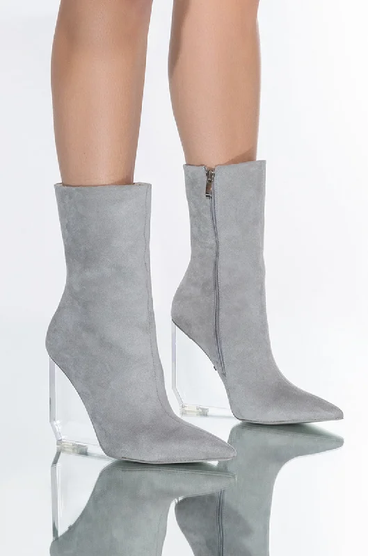 Women's Fur - Trimmed Snow Boots in White for a Stylish and Practical Winter ChoiceAZALEA WANG STEPPIN ON GLASS WEDGE BOOTIE IN GREY Women's Fur - Trimmed Snow Boots in White for a Stylish and Practical Winter ChoiceAZALEA WANG STEPPIN ON GLASS WEDGE BOOTIE IN GREY