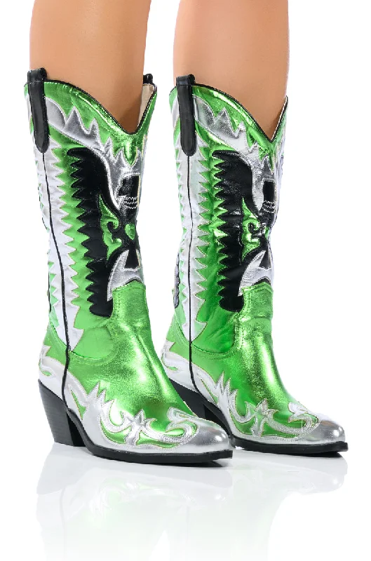 Women's Leather Motorcycle Boots in Dark Brown with Silver Hardware for a Cool Biker LookAZALEA WANG WAY METALLIC BOOT IN GREEN Women's Leather Motorcycle Boots in Dark Brown with Silver Hardware for a Cool Biker LookAZALEA WANG WAY METALLIC BOOT IN GREEN