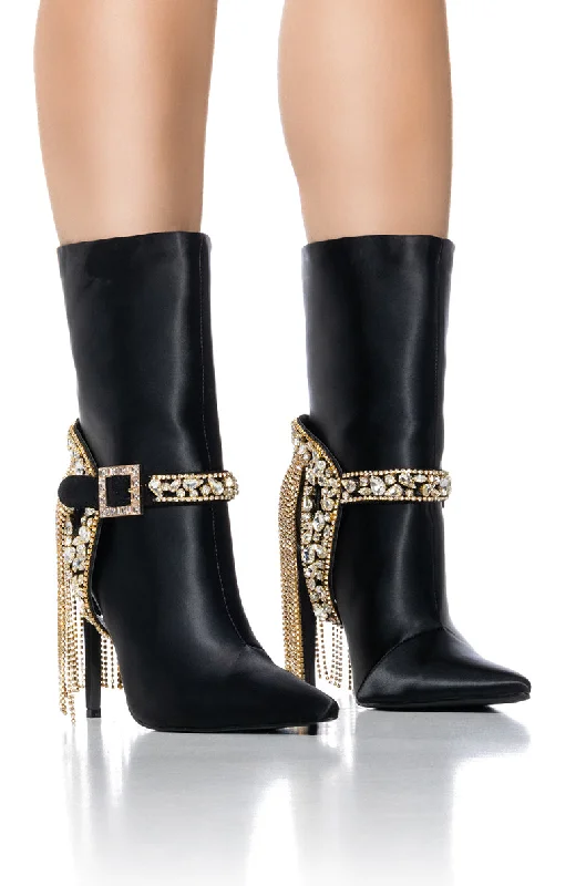 Plus Size Women's Snake Print Knee - High Boots in Brown for a Fashion - Forward StatementAZALEA WANG SANDRO BLACK EMBELLISHED BELT BOOTIE Plus Size Women's Snake Print Knee - High Boots in Brown for a Fashion - Forward StatementAZALEA WANG SANDRO BLACK EMBELLISHED BELT BOOTIE