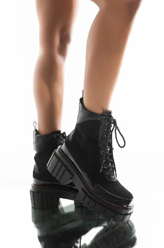 Women's Wedge - Heeled Ankle Boots in Navy Blue for a Comfortable and Trendy OptionAZALEA WANG YOU'RE NEVER ALONE FLATFORM BOOTIE IN BLACK Women's Wedge - Heeled Ankle Boots in Navy Blue for a Comfortable and Trendy OptionAZALEA WANG YOU'RE NEVER ALONE FLATFORM BOOTIE IN BLACK