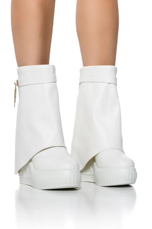 Women's Knee - High Leather Riding Boots in Black for a Classic Equestrian LookBROOK WHITE PU FOLD OVER BOOTIE Women's Knee - High Leather Riding Boots in Black for a Classic Equestrian LookBROOK WHITE PU FOLD OVER BOOTIE