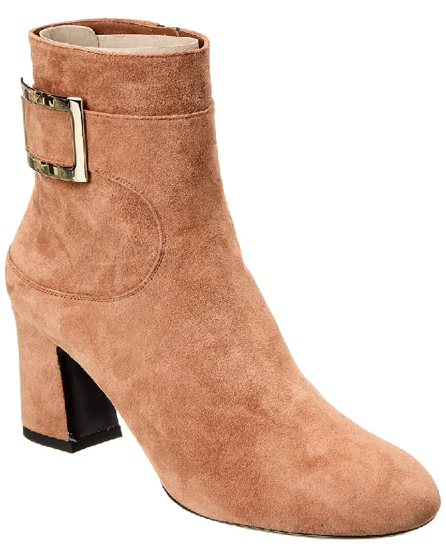 Women's Glitter - Embellished Ankle Boots in Gold for a Sparkly Party LookRoger Vivier Logo Plaque Chunky Suede Bootie Women's Glitter - Embellished Ankle Boots in Gold for a Sparkly Party LookRoger Vivier Logo Plaque Chunky Suede Bootie