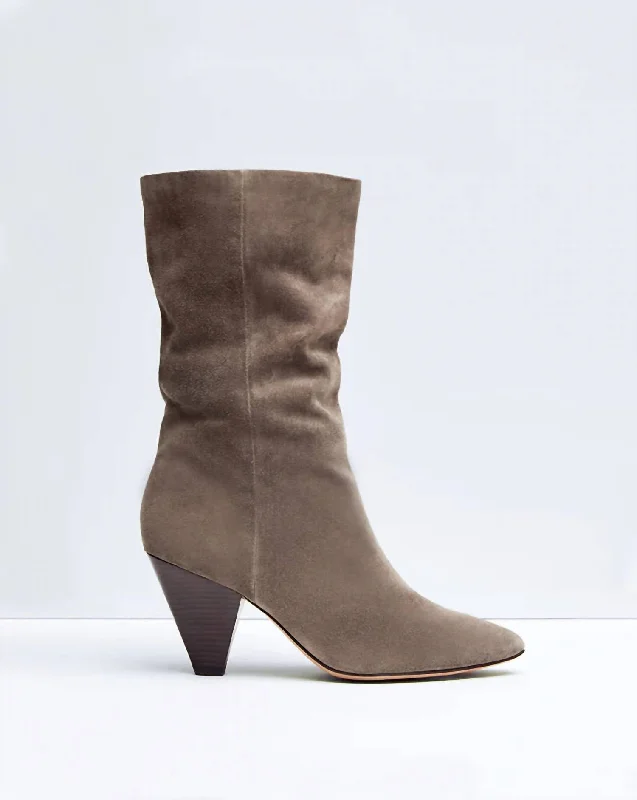 Plus Size Women's Snake Print Knee - High Boots in Brown for a Fashion - Forward StatementWomen's Blondie Ruched Bootie In Taupe