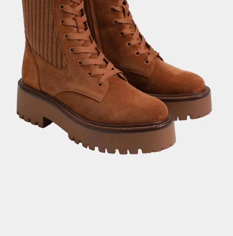 Women's Ankle Booties with Faux Leather and Furry Cuffs in Tan for a Cute and Warm StyleWomen's Evina Platform Combat Boot In Brown Women's Ankle Booties with Faux Leather and Furry Cuffs in Tan for a Cute and Warm StyleWomen's Evina Platform Combat Boot In Brown