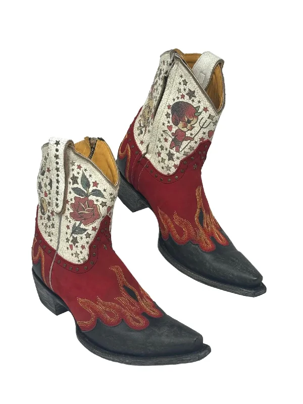 Women's Knee - High Lace - Up Boots in Brown with Buckle Accents for a Western VibeWomen's Lucie In Love Short Cowboy Bootss In Multi Women's Knee - High Lace - Up Boots in Brown with Buckle Accents for a Western VibeWomen's Lucie In Love Short Cowboy Bootss In Multi